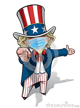 Uncle Sam `I Want You` Presenting - Surgical Mask Vector Illustration